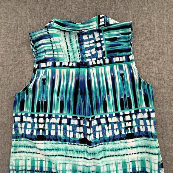 DANA BUCHMAN Top Small Collared V-Neck Sleeveless Green‎ Blue Relaxed Fit - Picture 9 of 10